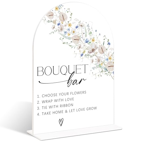 Bouquet Bar Sign Arch Acrylic Wedding Sign, Flower Bar Supplies, Wild Flower Bridal Shower Decorations, 6x8" Floral Table Signs for Wedding Reception Bachelorette Engagement Party Decor - color: Bouquet Bar