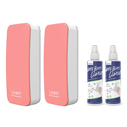 loukin 2 Pack Magnetic Dry Erase Eraser, Whiteboard Eraser, Glass Board Remover, 3.4 fl oz Whiteboard Cleaner * 2 Included, for Classroom, Home and Office Use (Pink) - color: Pink-2 Packs