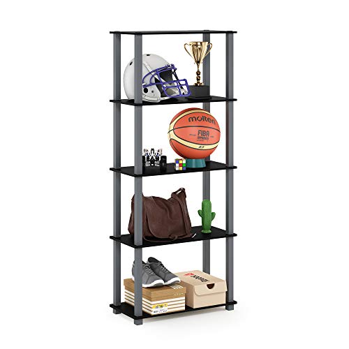 Furinno Turn-N-Tube 5-Tier Multipurpose Shelf / Display Rack / Storage Shelf / Bookshelf, Square Tubes, Black/Grey - color: Black/Grey, size: 5-Tier Square Tube