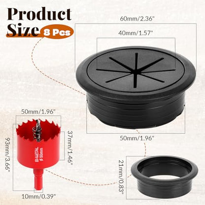 8 Pcs Black Desk Grommet, 2 Inch Desk Hole Cover for Cables, Grommet Cover with Hole Saw for Table Cables Wire Home Office - color: Black