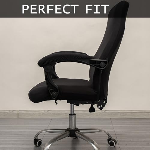 Melaluxe Office Chair Cover with Arm Covers - Universal Stretch Desk Chair Cover, Computer Chair Slipcovers (Size: L) - Black - color: Black, size: Large with Arm Cover