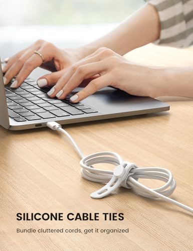 10Pack Silicone Cable Ties Cord Organizer - Lamicall Elastic Wire Ties Management, Travel Must Haves, Halloween Desk Home Office Workspace Accessories, Dorm Room Essentials, White Cable Keeper - color: White, size: 10pack
