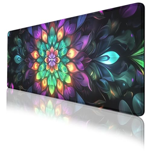 Mandala Art Gaming Mouse Pad Colorful Psychedelic Abstract Boho Large Desk Mat Waterproof Stitched Edges Rubber Base Non-Slip Deskmap Computer Keyboard Mat 31.5 x 11.8 Desk Home Office Gaming - color: Mandala Art, size: 31.5" x 11.8"