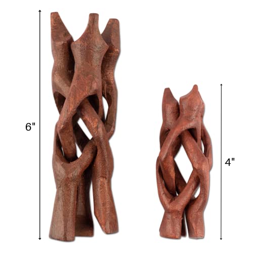 Wish Well 2 Piece Wooden Tripod Stand - 4" & 6" Hand-Carved Room Decor Holder ~ Ideal for Abalone Shell, Decorative Bowl, Crystal Ball, Sphere, Geode ~ Wood Display Stand & Perfect Crystal Holder - color: 4" and 6" Stained (Reddish Brown)