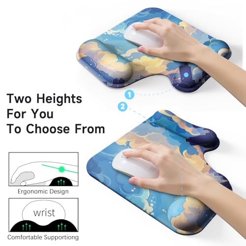 Ergonomic Mouse Pad with Gel Wrist Rest (1"& 1.2" Dual Height) - Mouse Pads Compact Mousepad Desk Mat Office, Gaming & Carpal Tunnel Relief | Non-Slip Rubber Base Blue Nebula - color: Blue Nebula