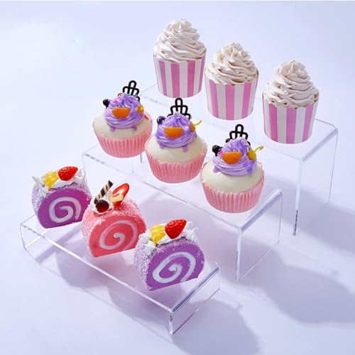 3 Pcs Acrylic Display Risers, Rectangle Acrylic Risers for Display Suitable for Food Dessert, Perfume, Cosmetics, Jewelry, Collectibles, Puppets, Anime Characters acrylic risers - color: Transparent, size: 3 Pcs Transparent