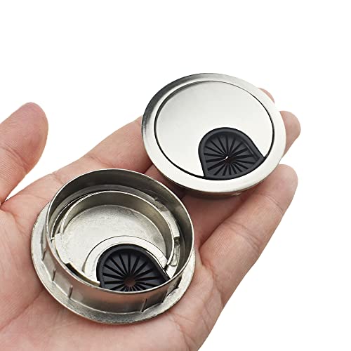 HAHIYO 2Pcs 2Inch/50mm Brushed Silver Zinc Alloy Desk Grommet Wire Grommet Cable Management Cord Hole Cover Desk Wire Hole Insert Wire Organizer for Computer Office Home School Equipment Systems - color: BrushSilver, size: Metal-2in-BrushSilver-2P