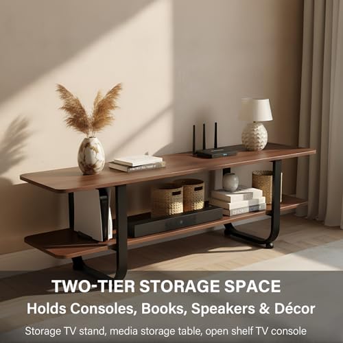 Tiita Bamboo TV Stand with Storage for TV up to 65 inch, Bamboo Rattan TV Console Entertainment Center with 2 Open Shelf, Mid Century Modern Media Console for Living Room, Bedroom - color: Grey