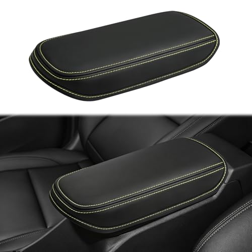 Console Cover for 2024 2025 2026 Chevrolet Trax (LS/1RS/LT/2RS/ACTIV) Leather Center ArmRest Box Cover Pad 2024 2025 2026 Chevy Trax Accessories Protector Cushion (Yellow Stitches) - color: yellow