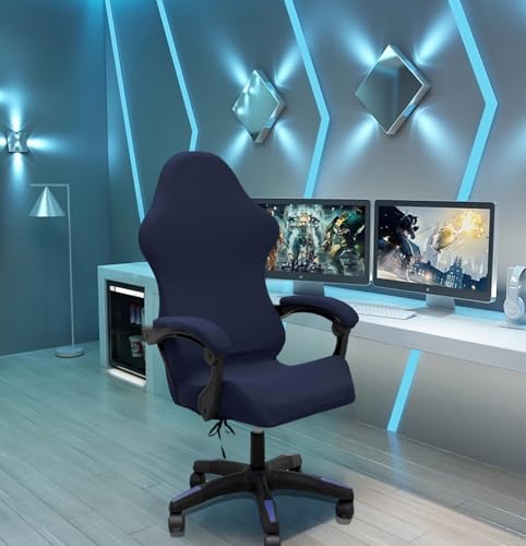 Gaming Chair Cover Set with Armrest Covers, Stretch Ruffled Slipcover for Racing Office Computer Reclining Chairs (Navy) - color: Navy