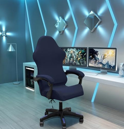 Gaming Chair Cover Set with Armrest Covers, Stretch Ruffled Slipcover for Racing Office Computer Reclining Chairs (Navy) - color: Navy