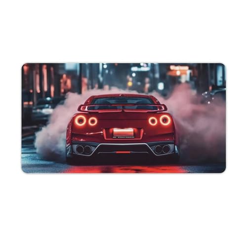 Large JDM R34 Car Mouse Pad, Red Smoke City Desk Mat, Extended Gaming Mouse Pad for Office & Home, Non-Slip Rubber Keyboard Mat Decor 29.5" x 15.7" - color: Red Car, size: 29.5" x 15.7"