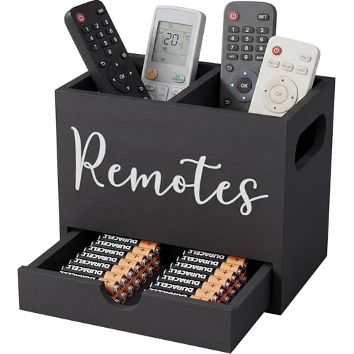 Remote Control Holder, TV Remote Holder with Drawer, Wood Remote Control Organizer for Table, Media Storage Box for Nightstand, Living Room (Black,2 Slots) - color: Black - 2 slot