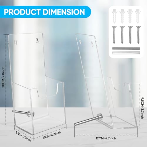 Clear Acrylic Brochure Holder, Wall Mount & Desktop Menu Display Stand | 4 Pack | 3mm Thick | Hardware Included | Sturdy & Stable | Fits Trifold Flyers, Booklets | For Hotel, Church, Reception Desks - color: 4 Pack, size: 4.3*7.8inch