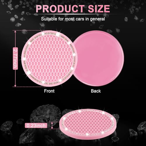 JUSTTOP Car Cup Holder Coaster, 2 Pack Universal Auto Anti Slip Cup Holder Insert Coaster, Bling Crystal Rhinestone Car Interior Accessories-Pink - color: 2pcs-pink, size: Bling coaster(2 pack)
