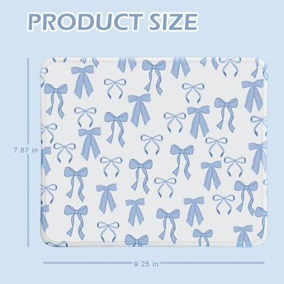 Mouse Pad for Desk with Stitched Edge, Premium Cute Washable Mouse Pads. Computer Mousepad with Non-Slip Rubber Base, Mousepads for Laptop, 9.25x7.75x0.12 inch (Blue Bows) - color: Blue Bows