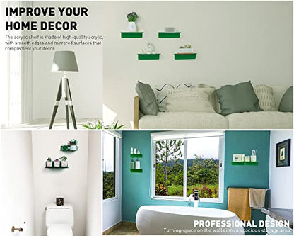 OAPRIRE Wall Mount Shelves Set of 2 for Bedroom, Bathroom, Kids Room & More - Drill Free Acrylic Shelf with Cable Clips, Waterproof Strong Adhesive, Easy to Install (Emerald) - color: Emerald