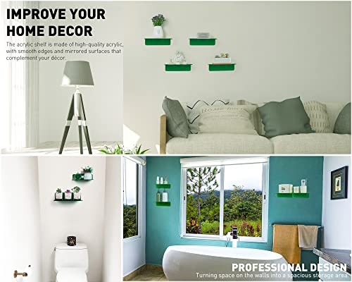 OAPRIRE Wall Mount Shelves Set of 2 for Bedroom, Bathroom, Kids Room & More - Drill Free Acrylic Shelf with Cable Clips, Waterproof Strong Adhesive, Easy to Install (Emerald) - color: Emerald