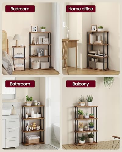 VASAGLE Superfast Toolless Assembly, 4-Tier Shelf for Living Room, Standing Shelf, Bookshelf, Bedroom, Kitchen, 9.4 x 23.6 x 41.3 Inches, Rustic Brown and Ink Black ULLS164K01 - color: Rustic Brown + Ink Black, size: 4 Tiers (23.6"W)
