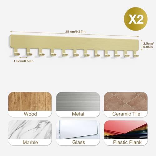 Necklace Holder - Hanging Jewelry Organizer, Self-Adhesive, Wall Mount, 2 PCS, Gold - color: Gold - Brushed