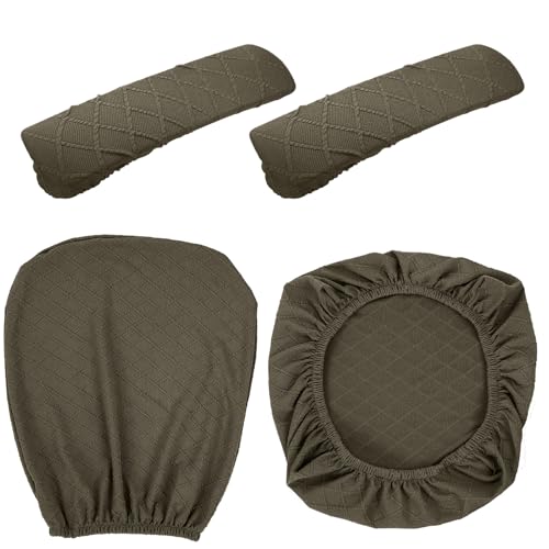 Tallew 4 Pcs Office Chair Covers Set Computer Universal Protective Stretchable Chair Seat Covers Desk Armrest Slipcovers Pads Office Cushion Backrest for Rotating (Brown) - color: Brown