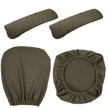 Tallew 4 Pcs Office Chair Covers Set Computer Universal Protective Stretchable Chair Seat Covers Desk Armrest Slipcovers Pads Office Cushion Backrest for Rotating (Brown) - color: Brown