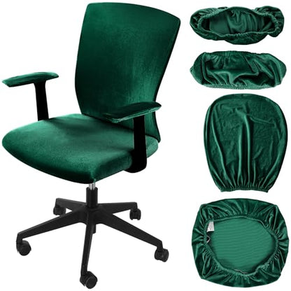 Tallew 4 Pcs Office Chair Covers Set Computer Universal Protective Stretchable Chair Seat Covers Desk Armrest Slipcovers Pads Office Cushion Backrest for Rotating(Dark Green) - color: Dark Green