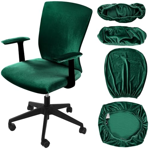 Tallew 4 Pcs Office Chair Covers Set Computer Universal Protective Stretchable Chair Seat Covers Desk Armrest Slipcovers Pads Office Cushion Backrest for Rotating(Dark Green) - color: Dark Green