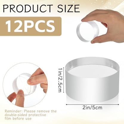 12Pcs Acrylic Round Blocks for Display,2x2x1 Inches Polished Transparent Blocks Polished Base Display Riser for Tabletop Jewelry Crafts Props Display
