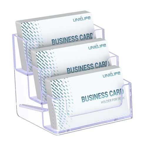 Uniclife Acrylic Business Card Holder for Desk 3 Slots Clear Business Card Display Stand for Men & Women Desktop Business Card Organizer Card Stand for Office Home Exhibition, 180 Card Capacity - color: 3 Slot, size: 1 Pack