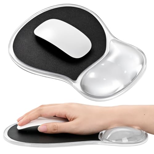 EooCoo Ergonomic Waterproof Mouse Pad with Gel Wrist Rest Support | Middle Concave Design, Leather Mouse Pad Surface, Relieve Wrist Pain, Computer Office Desk Accessories - color: Transparent Black