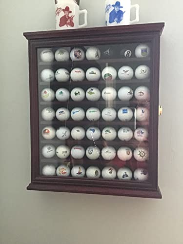 DisplayGifts 49 Golf Ball Display Case Cabinet Wall Rack Holder Frame with 98% UV Protection Acrylic Door Lockable, Great Golfer's Gift Cherry Finish - color: Cherry