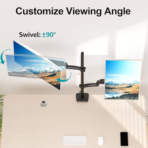 MOUNT PRO Vertical Dual Monitor Mount, Stacked Monitor Stand for 2 Computer Screens up to 32 inches, Full Motion Adjustable Tall Display Desk Mount, Each Arm Holds up to 17.6lbs, VESA Mount - size: Max 32“ Gas Spring