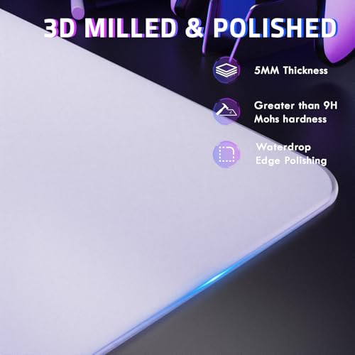 ATTACK SHARK CM05SE Glass Gaming Mouse Pad for FPS & Esports, Nano-Etched Tempered Glass Surface,Ultra-Smooth Low Friction Hard Mousepad,Waterproof Large Desk Mouse Mat for PC Setup,White - color: White