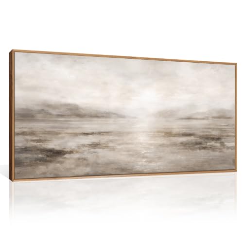 HPNIUB Abstract Neutral Brown Framed Canvas Wall Art Set,Modern Misty Lake Wall Decor, Watercolor Landscape Art Prints, Minimalist Texture Pastel Artwork for Living Room,Bedroom,Office- 20"x40"x1 - color: Brown Misty Wall Art, size: 40"L x 20"W