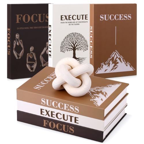 3 pcs Faux Book Storage Box Set with 3 Link White Wood Knot Decor Decorative Faux Books with Hidden Storage for Coffee Table Decor, Bookshelf or Mantle Aesthetic Book Decoration for Home - color: Brown
