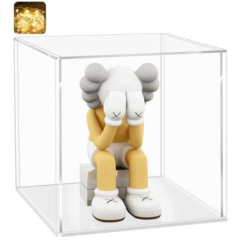 LANSCOERY Acrylic Display Case, Assemble Showcase Display Box for Collectibles, with Dustproof & Seamless Display Design, 7x7x7inch White Base - color: White, size: 7x7x7inch; 18x18x18cm