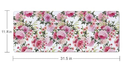 Floral Pattern with Roses Desk Mat Pink Large Extended Mouse Pad XL Desk Pad Gaming Mousepad Keyboard Mouse Mat for Computer Laptop 31.5''X11.8'' Non-Slip Rubber Base with Stitched Edges - color: Floral Pattern With Roses