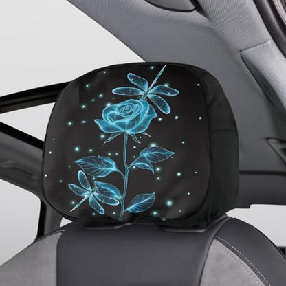 Dragonfly Print Auto Head Rest Cover 2 Pack Head Rest Protector Blue Rose Flower Auto Interior Accessories Soft Stretchy Car Seat Headrest Cover Universal Fit - color: Dragonfly