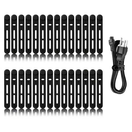 28Pcs Silicone Cable Ties Reusable, Multipurpose Cable Management Organizer, Adjustable Fastening Cable Straps with Locking Buckles, High Elasticity Cord Organizer, Travel Essentials (3.2in, Black) - color: Black-3.2in-28pcs
