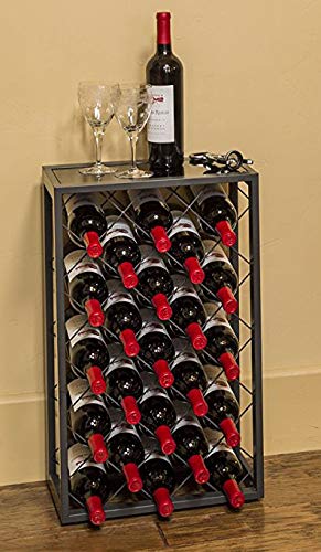 Mango Steam 23 Bottle Gray Wine Rack with Glass Top Shelf, Free Standing for Home, Kitchen and Bar - color: Pewter, size: 23 Bottle