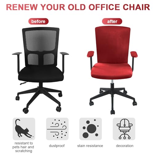 Tallew 4 Pcs Office Chair Covers Set Computer Universal Protective Stretchable Chair Seat Covers Desk Armrest Slipcovers Pads Office Cushion Backrest for Rotating(Claret) - color: Claret