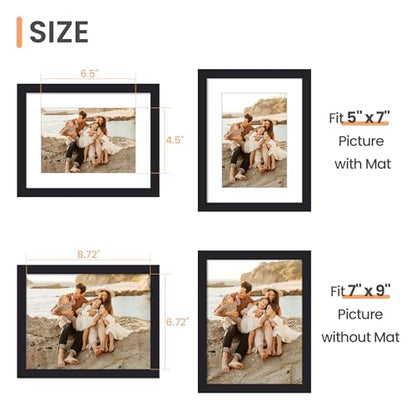 upsimples 7x9 Picture Frame, Display Pictures 5x7 with Mat or 7x9 Without, Wall Hanging Photo Frame, Black, 1 Pack - color: Black, size: 7x9