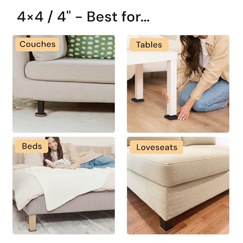 CasterMaster Square Caster Cups - 4 in Black, 4 Pack, Non-Slip | Heavy-duty rubber caster cups - Use for bed, sofa & chair legs on hardwood, stop sliding - color: Black, size: 4'' x 4'' (Pack of 4)