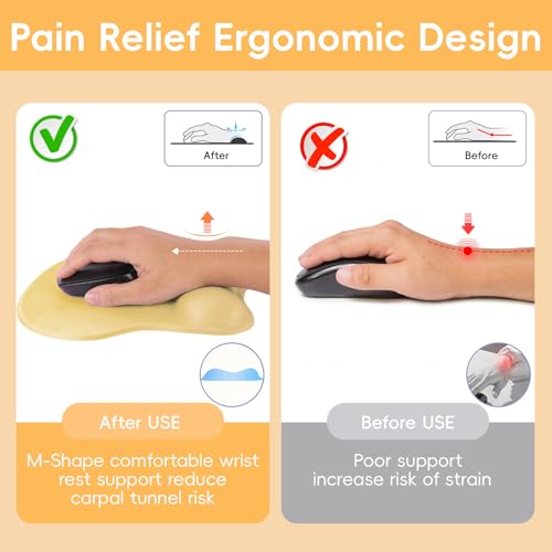 Mouse Pad with Wrist Rest Ergonomic Mouse Pad with Comfortable M-Shape Pain Relief Wrist Support Non-Slip PU Base Mousepad for Laptop, Office & Home (Gradient Yellow) - color: Gradient Yellow