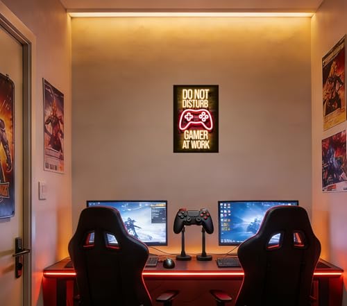 12×8 Inch Neon Aluminum Gamer Sign Boys Teen Room Accents | retro merch,video novelties,arcade collectibles,male posters,hobby trinkets - color: PM321002, size: 12" x 8"