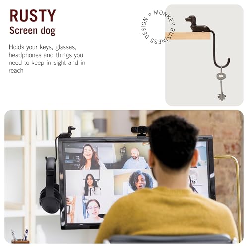 Monkey Business Rusty The Dog Tail Hook for Computer Screen, Desk Headphone Hanger Organizer Decorative Hooks, Adhesive Hook for Hanging Keys Cables Hats and Computer Accessories - color: Rusty - Brown