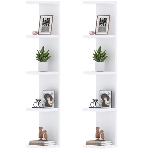 LitaEther 5 Tier White Lack Wall Shelf - Multi-Functional Display Organizer for Anime Figures, Funko Pop, Plants, Makeup & Books (7.1" x 5.5" x 30.7") – Space-Saving Floating Shelf for Home & Office