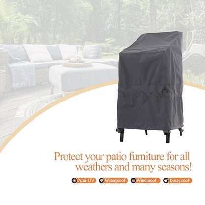 WJ-X3 Stackable Patio Chair Cover Waterproof, 28W x 36D x 45H, Grey, 1-Pack | Heavy Duty, Wind Resistant, 4-6 Stacked Chairs - color: Gray, size: 28W x 36D x 45H, 1-Pack, Stacked Chairs (4-6)