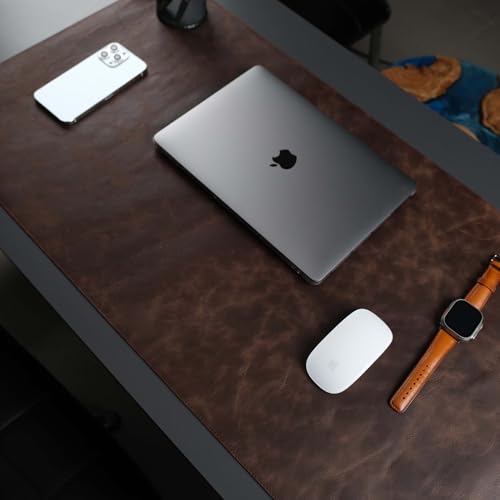 Jersey Genuine Calfskin Leather Desk Pad, Office Desk Mat with Non-Slip Bottom, Smooth Surface for Mouse & Keyboard, Desk Protector (36x19 inches) (Dark Brown) - color: Dark Brown